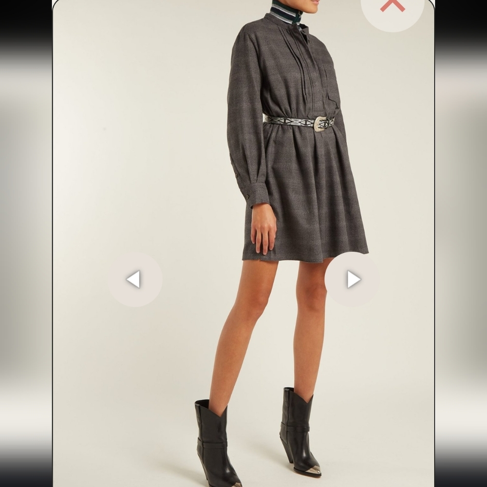 Isabel Etoile Marant Gray Long-Sleeve Tunic Dress 1 Pocket 100% Cotton Crew Neck
